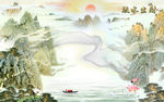 中式山水流水生财背景墙