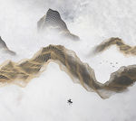 中式水墨画山曲线