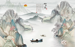山水情水墨画背景墙