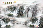 财源广进水墨画中式背景墙