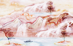 抽象暖色暗红色山水树枝壁画
