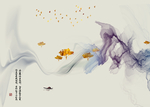 唯美金色小树浅色线条梦幻壁画