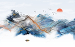 水墨五颜色六色线条油墨画壁画