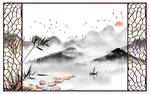 意境水墨框架文化壁画背景墙