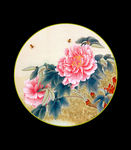 工笔牡丹  圆形画