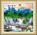 瀑布山水画
