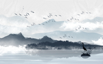 新中式山水创意玄关屏风背景底纹