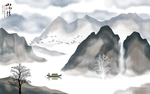 国画山水水墨玄关屏风背景底纹素