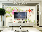 玉雕荷花电视背景墙 家和万事兴