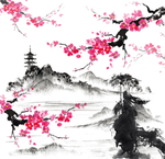 古风水墨山水插画