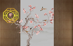 木纹框中式花鸟玄关屏风背景底纹