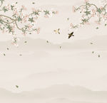 海棠花鸟山水画