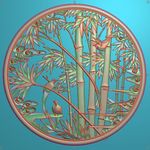 镂空祥云圆盘竹子鸟挂屏精雕浮雕