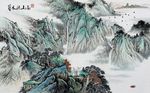 中国风国画水墨山高山流水背景墙