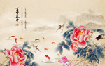 花开富贵玄关屏风背景底纹素材中