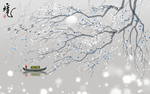 雪景水墨玄关屏风背景底纹素材中