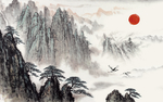 国画水墨山水玄关屏风背景底纹素