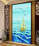 玄关壁画 玄关背景墙 中式玄关