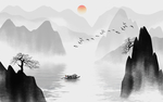 素色黑白水墨山水玄关屏风背景底