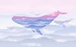 儿童房手绘唯美鲸鱼山水玄关屏风