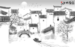 江南水乡徽派中式玄关屏风背景底