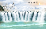 流水生财水墨瀑布中式玄关屏风背