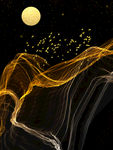 金色丝线梦幻星月夜冰晶瓷装饰画