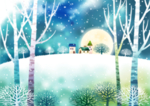 精美卡通山野下雪风景漫画手绘