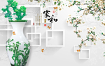 家和富贵花鸟花瓶背景墙