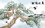 松鹤延年山水背景墙