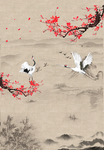 中国风 水画 国画山水画 仙鹤