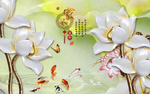 家和富贵玉莲花九鱼背景墙