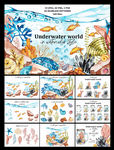 水彩深海鱼类海草海星贝壳