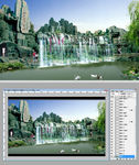 大型假山水系景观设计效果图