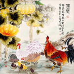 国画公鸡海报