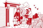 简洁中国传统红色剪纸窗花过年矢