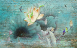 荷花壁画