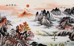 新中式国画山水锦绣河山背景墙