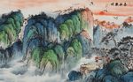 水墨国画山水泰山朝晖背景墙