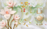 家和富贵花瓶九鱼玉兰花背景墙