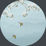 圆形玉兰花鸟画