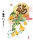 新中式现代简约手绘果蔬民俗画