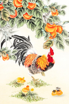 新中式手绘柿子公鸡玄关装饰画