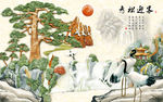 3D立体玉雕青松迎客山水画背景