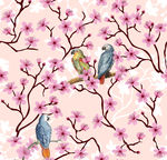 手绘花鸟服装印花图案素材