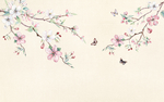 简约手绘桃花背景墙装饰画壁纸