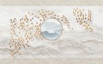 中式飞鸟山水风景背景墙