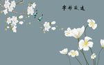 玉兰中式手绘花鸟背景墙欧式装饰