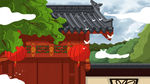 手绘 插画 中国风 复古 园林