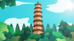 手绘 插画 中国风 复古 园林